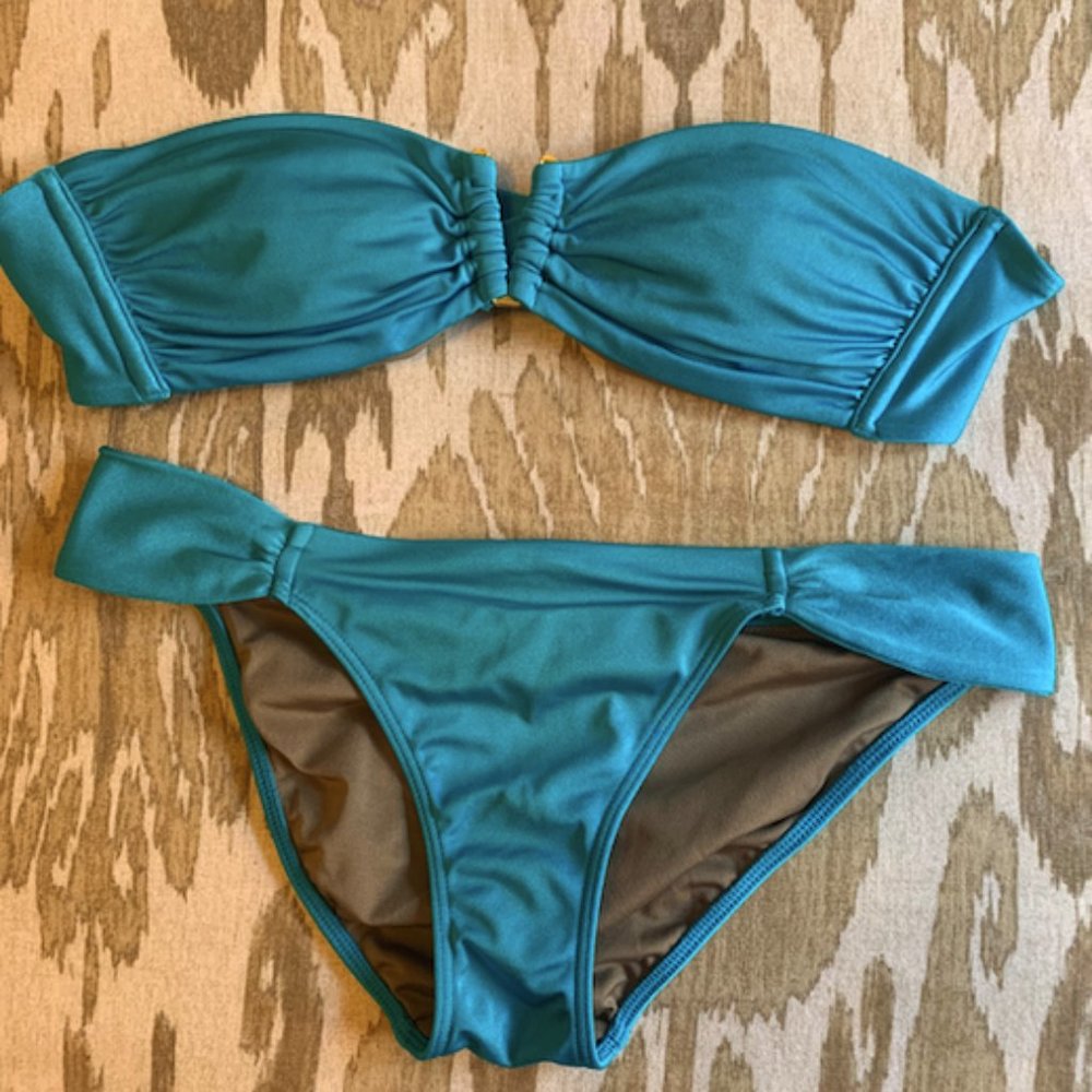 Bright Blue Bathingsuit with Gold Hardware